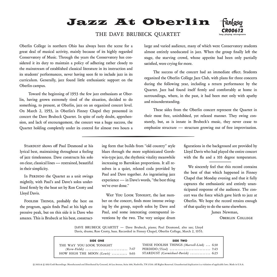 The Dave Brubeck Quartet - Jazz at Oberlin - OJC LP [ Record ]