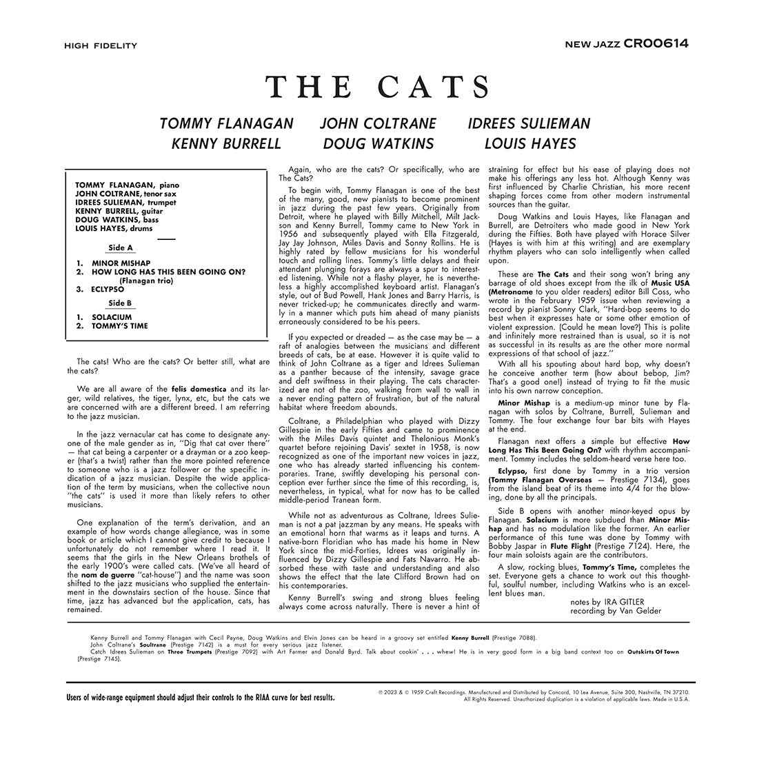 The Cats - Tommy Flanagan, John Coltrane, Kenny Burrell & Idrees Sulieman - The Cats - OJC LP [ Record ]