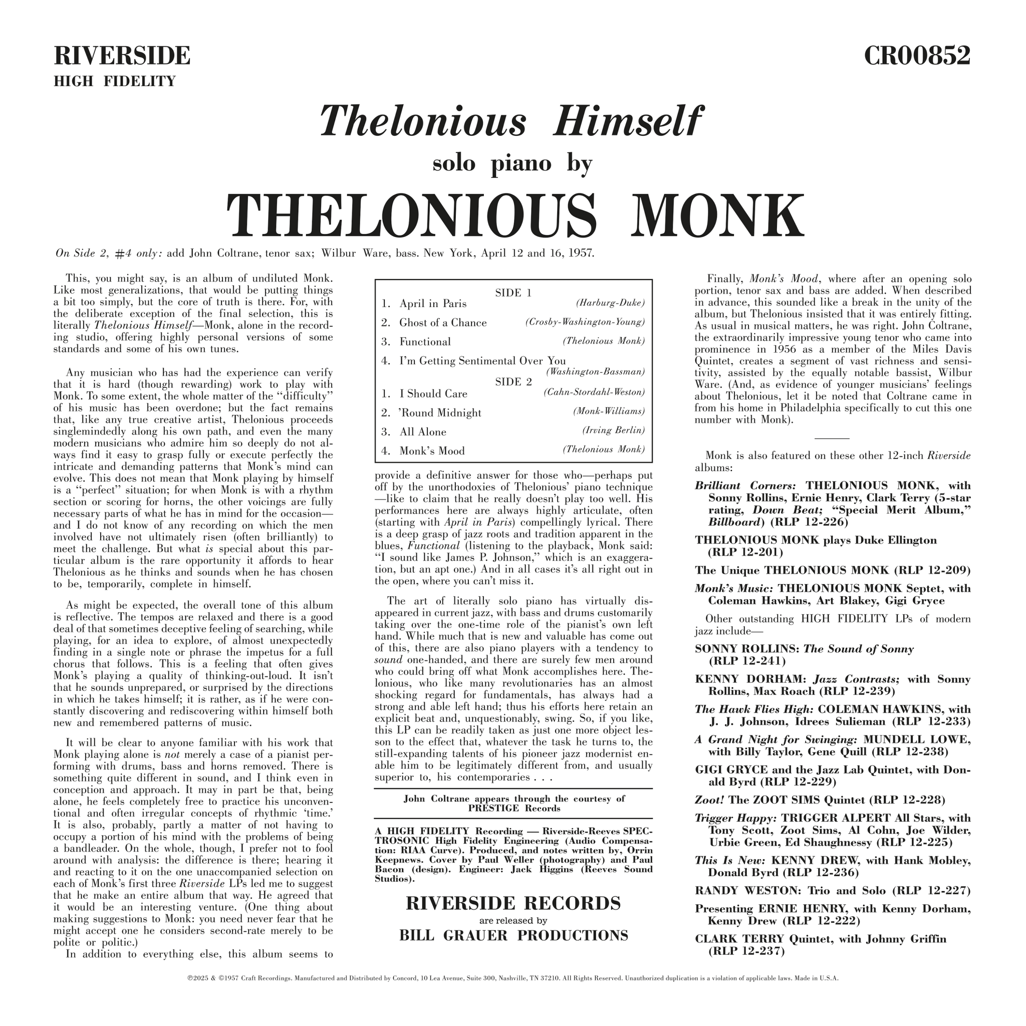 Thelonious Monk - Thelonious Himself - OJC LP [ Record ]