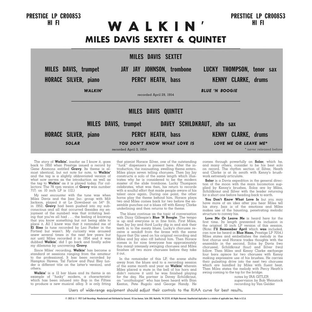Miles Davis - Walkin' - OJC LP [ Record ]