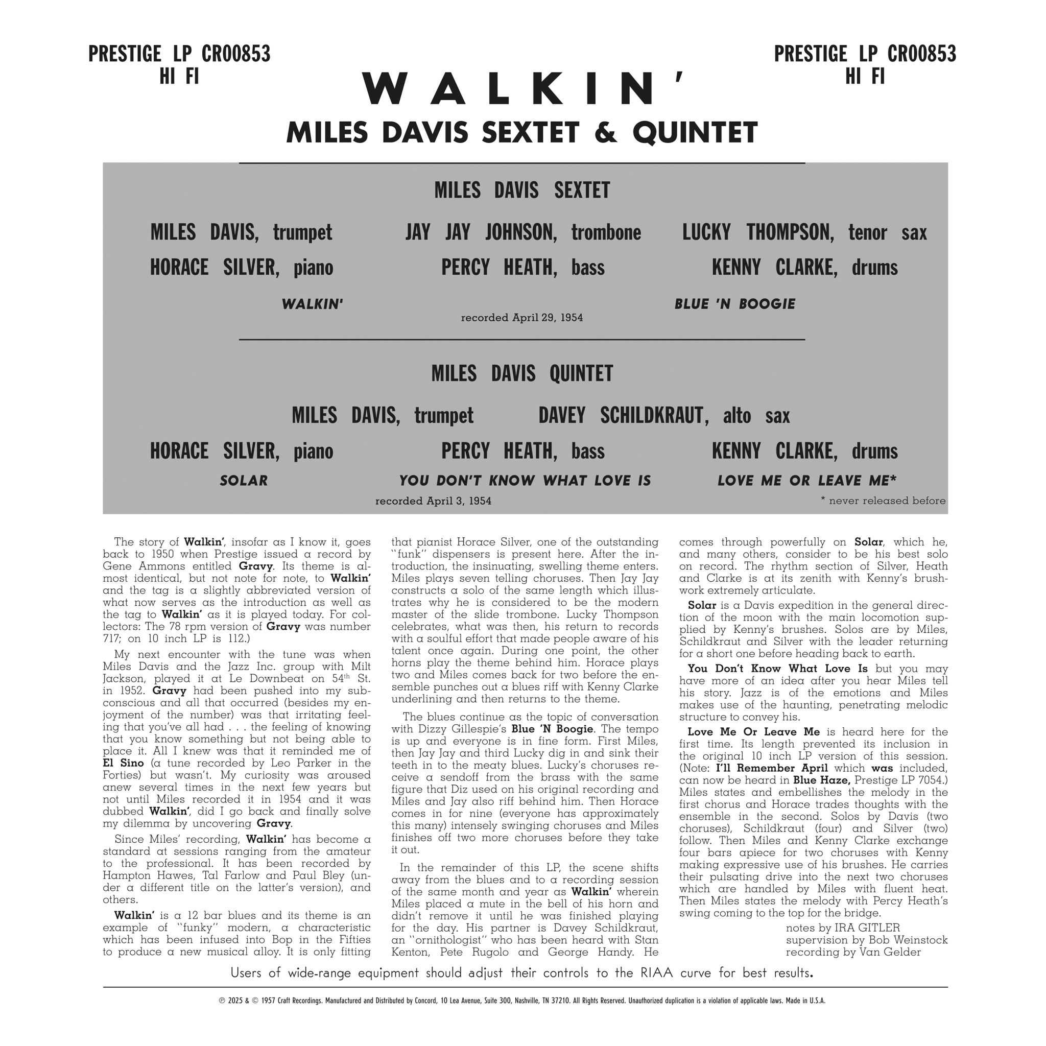 Miles Davis - Walkin' - OJC LP [ Record ]