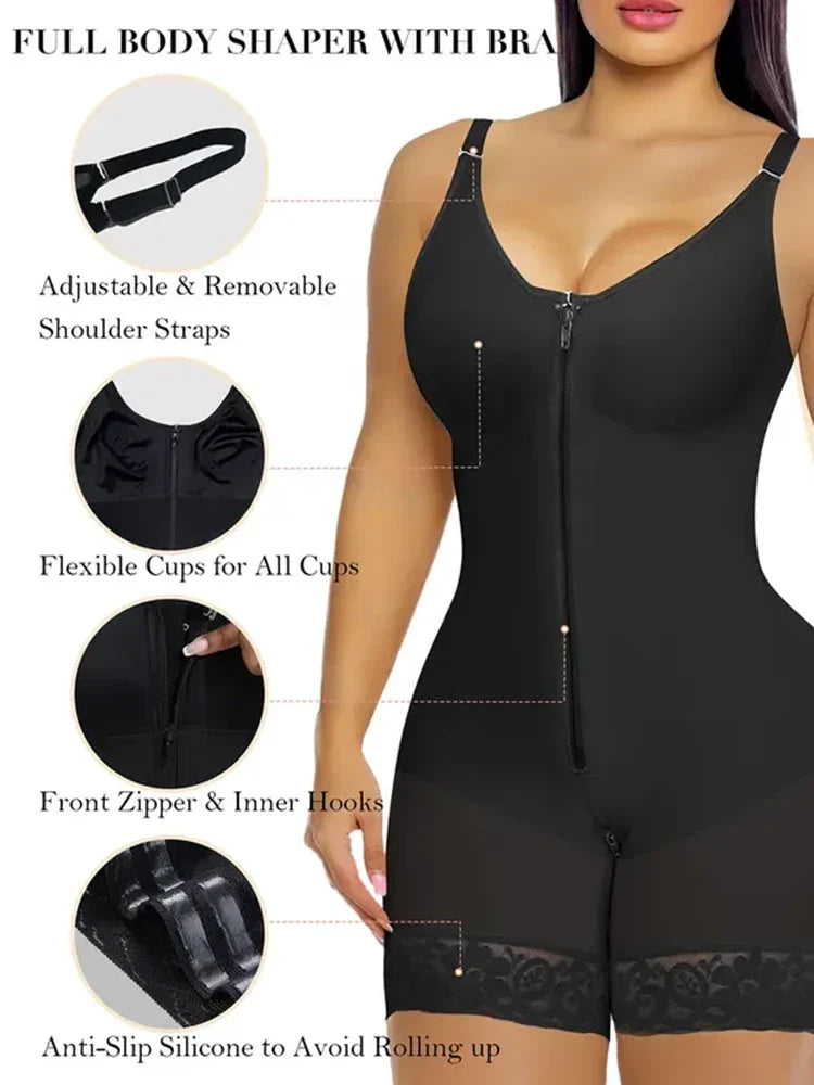 Women’s Colombianas Shapewear – Tummy Control, Butt Lifter, Zipper Crotch, Detachable Straps