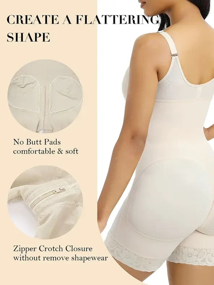 Women’s Colombianas Shapewear – Tummy Control, Butt Lifter, Zipper Crotch, Detachable Straps