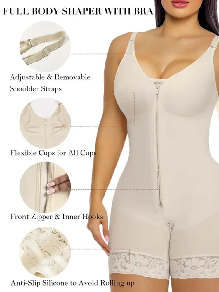 Women’s Colombianas Shapewear – Tummy Control, Butt Lifter, Zipper Crotch, Detachable Straps