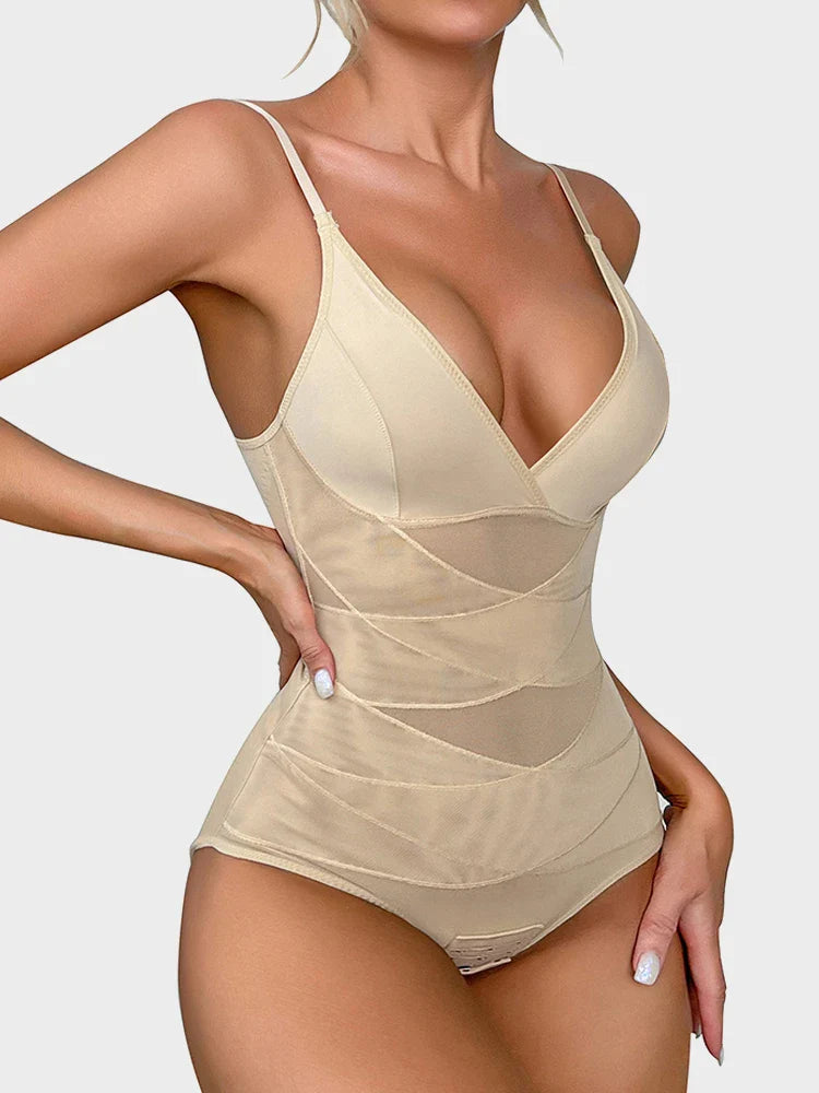 Shapewear Bodysuit for Women Tummy Control Body Shaper V-Neck Cami Bodysuit with Built in Bra