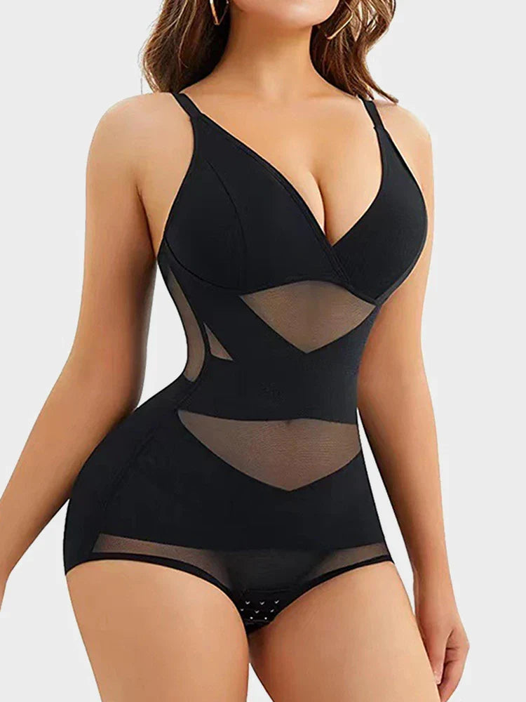 Shapewear Bodysuit for Women Tummy Control Body Shaper V-Neck Cami Bodysuit with Built in Bra