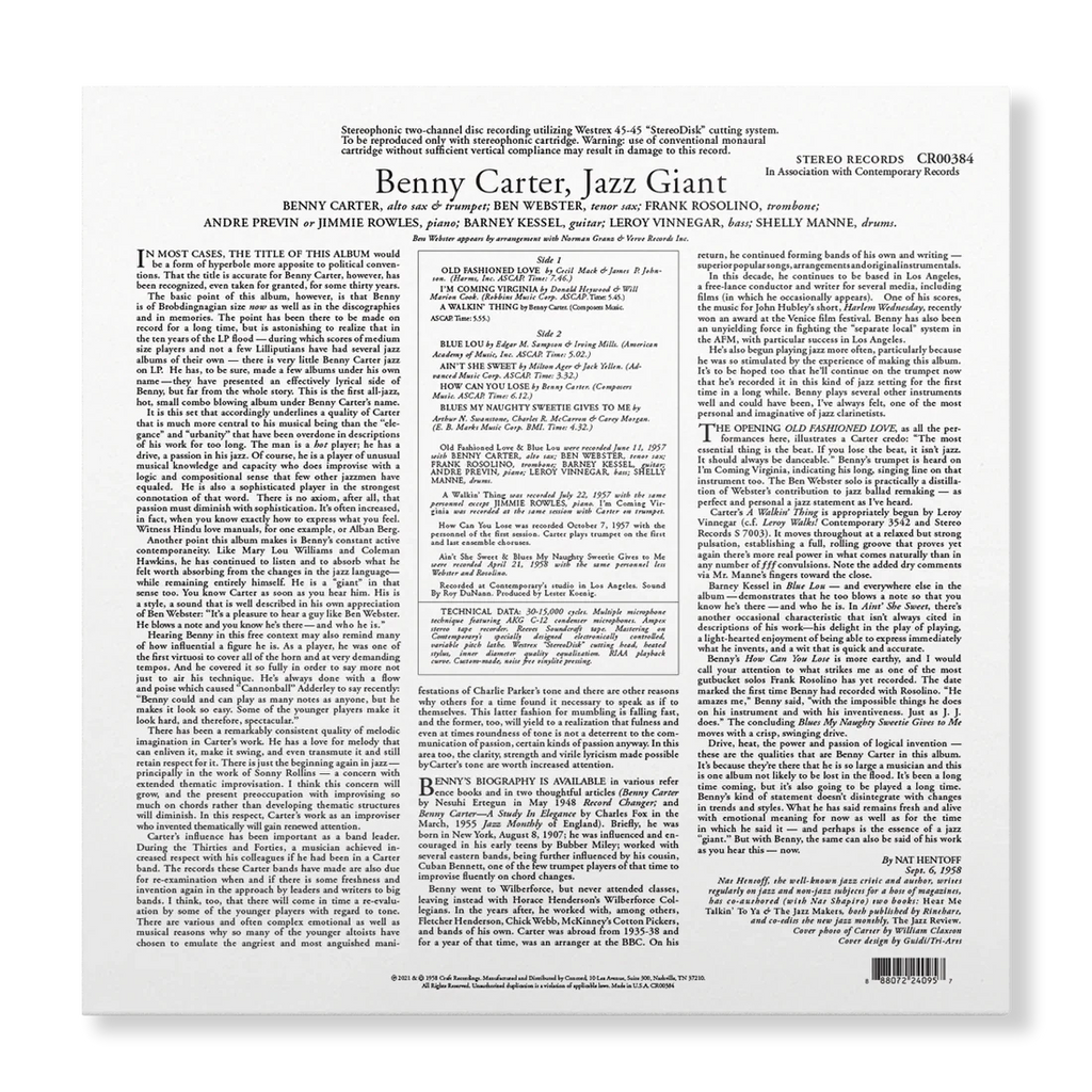 Benny Carter - Jazz Giant - Contemporary LP [ Record ]