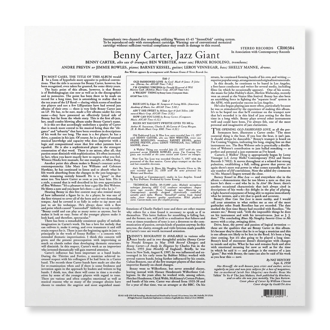 Benny Carter - Jazz Giant - Contemporary LP [ Record ]