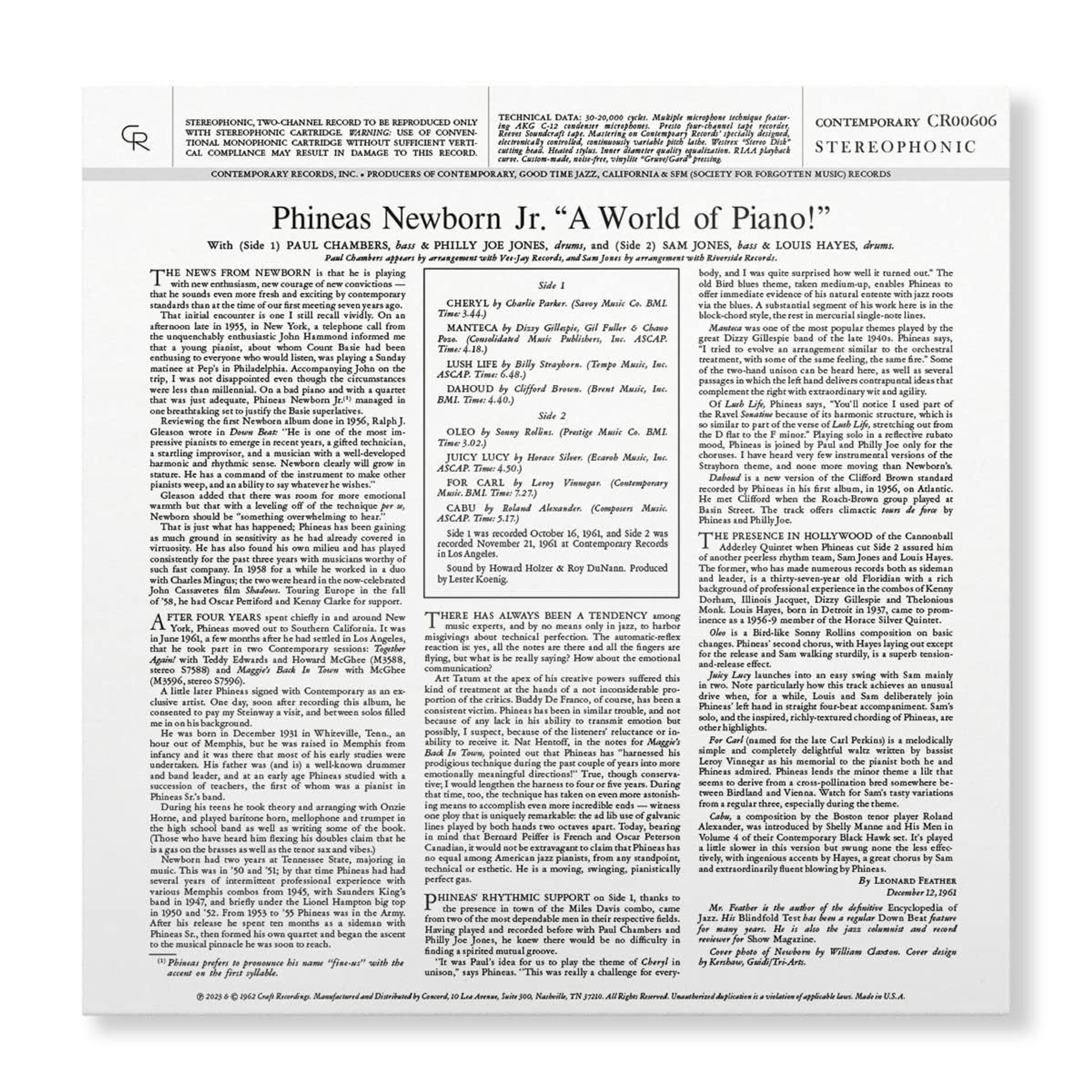 Phineas Newborn Jr. - A World of Piano! - Contemporary LP [ Record ]