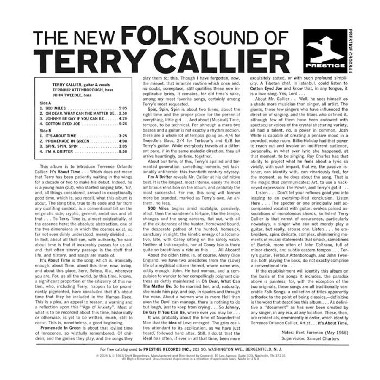 Terry Callier - The New Folk Sound of Terry Callier - Bluesville Acoustic Sounds Series LP [ Record ]