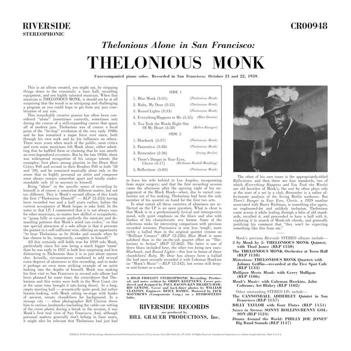 Thelonious Monk - Thelonious Alone in San Francisco - OJC LP [ Record ]