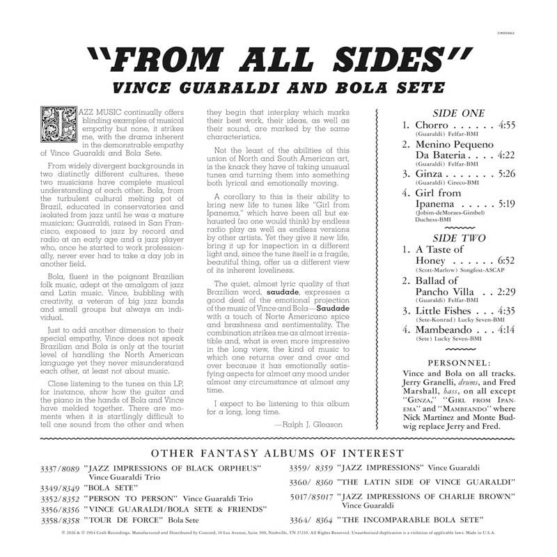 Vince Guaraldi & Bola Sete - From All Sides - OJC LP [ Record ]