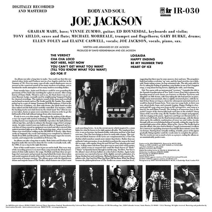 Joe Jackson - Body and Soul - Intervention Records LP [ Record ]