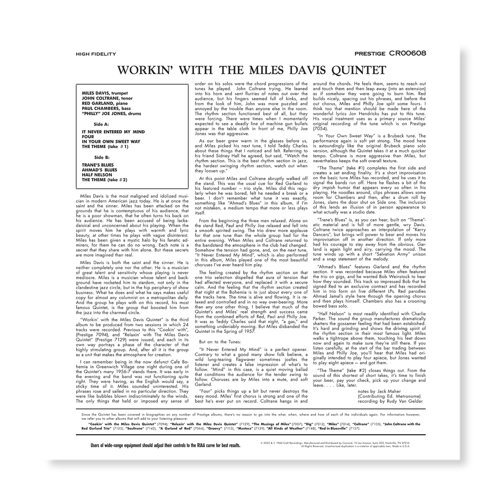 Miles Davis - Workin' With The Miles Davis Quintet - OJC LP [ Record ]