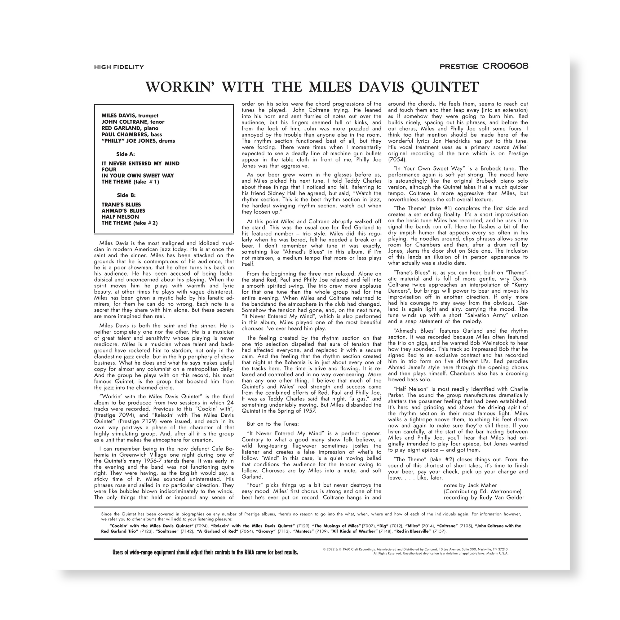 Miles Davis - Workin' With The Miles Davis Quintet - OJC LP [ Record ]