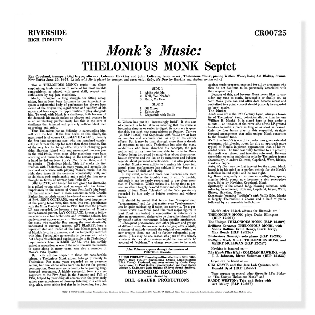 Thelonious Monk - Monk's Music - OJC LP [ Record ]