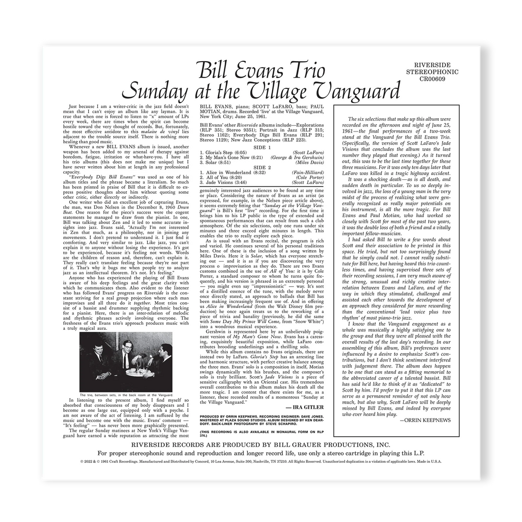 Bill Evans Trio - Sunday at the Village Vanguard - OJC LP [ Record ]