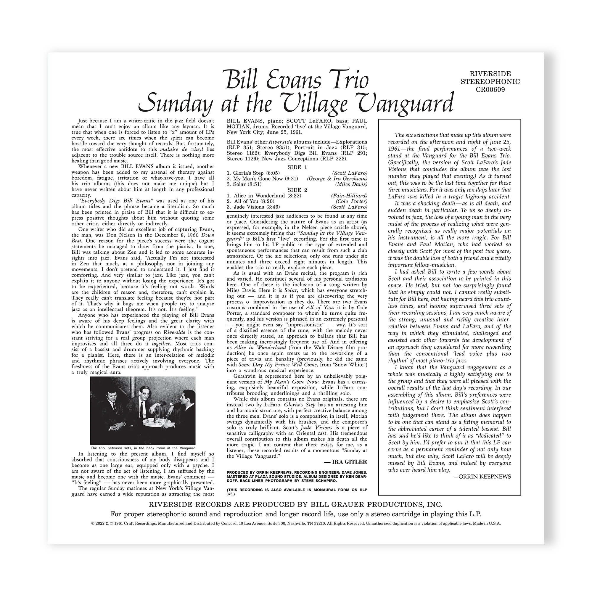 Bill Evans Trio - Sunday at the Village Vanguard - OJC LP [ Record ]