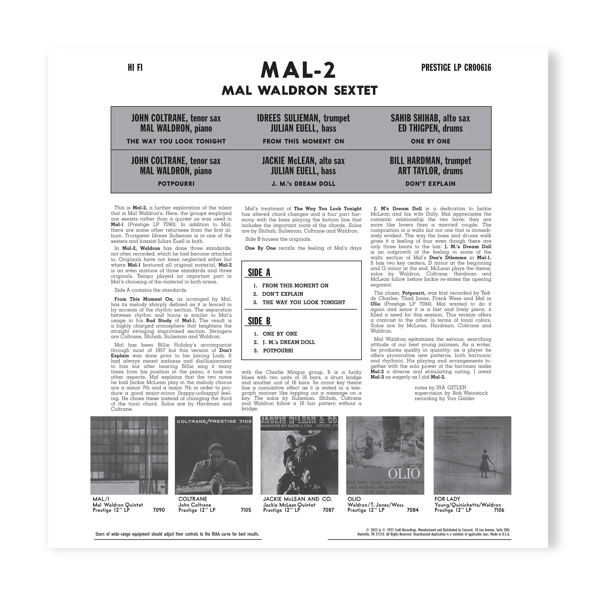 Mal Waldron Sextet - Mal/2 - OJC LP [ Record ]