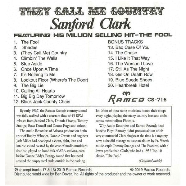 Sanford Clark - They Call Me Country - CD [ Record ]