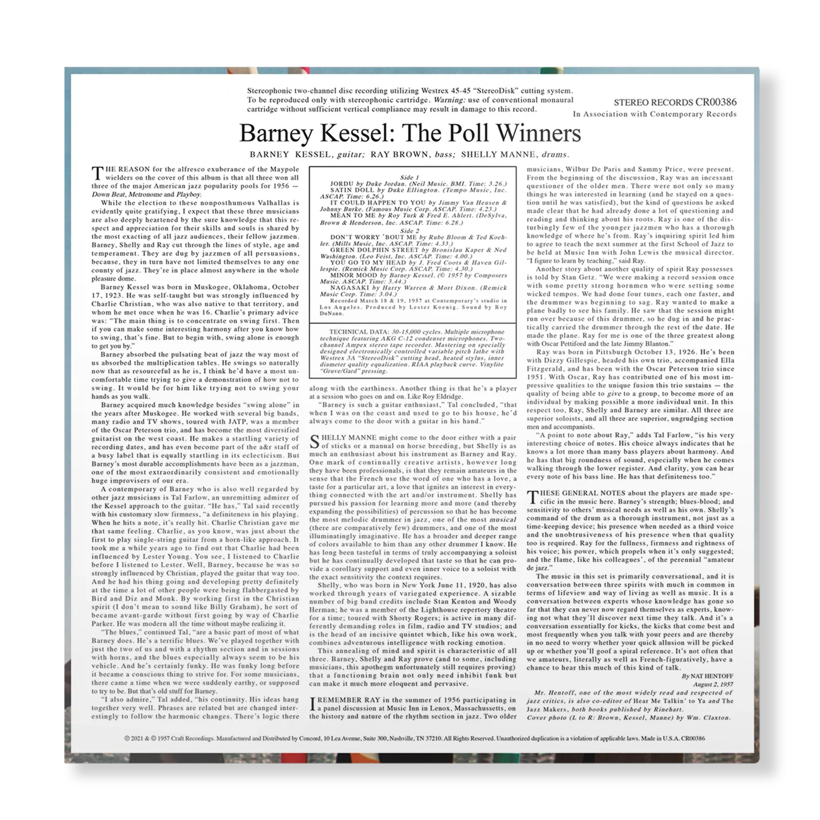 Barney Kessel, Ray Brown, and Shelly Manne - The Poll Winners - Contemporary LP [ Record ]