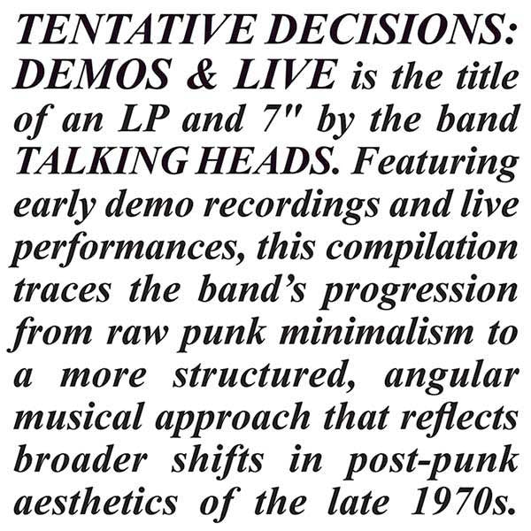 Talking Heads - Tentative Decisions: Demos & Live - LP + 7" [ Record ]