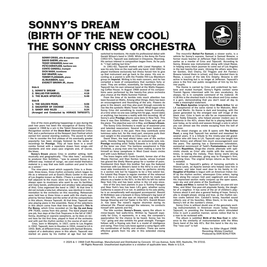 The Sonny Criss Orchestra - Sonny's Dream (Birth Of The New Cool) - OJC LP [ Record ]